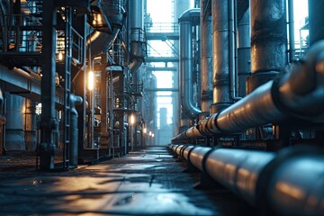 Pipeline and pipe rack of petroleum industrial background - obrazy, fototapety, plakaty