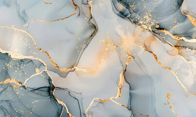 Abstract watercolor marble background with gold lines, Generative AI 
