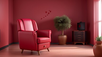 Living Room Mordern Interior Of Leather Pink Color Arm Chair On Tiles Floor