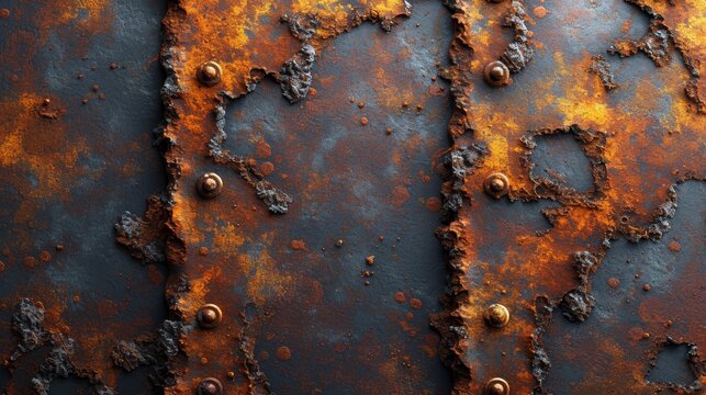 a rusted metal surface with rivets and rivet holes in the middle of the rusted metal surface with rivet holes and rivet holes in the middle.