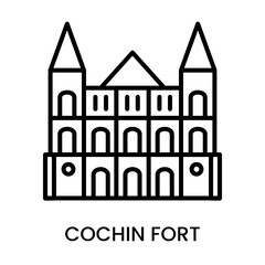 Cochin Fort, Kerala, India. minimalist line art icon, historical landmark for web, mobile apps and UI.