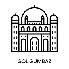 Gol Gumbaz, Karnataka, India. minimalist line art icon, historical landmark for web, mobile apps and UI. © NikhilKrMehto