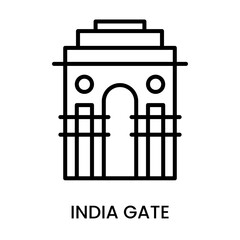 India Gate, Delhi, India. minimalist line art icon, historical landmark for web, mobile apps and UI.