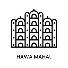 Hawa Mahal, Jaipur, Rajasthan, India. minimalist line art icon, historical landmark for web, mobile apps and UI.