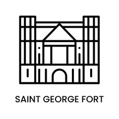 Saint George Fort, Tamil Nadu, India. minimalist line art icon, historical landmark for web, mobile apps and UI.