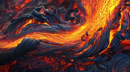 Molten lava texture creates dynamic pattern, symbolizing nature's power.