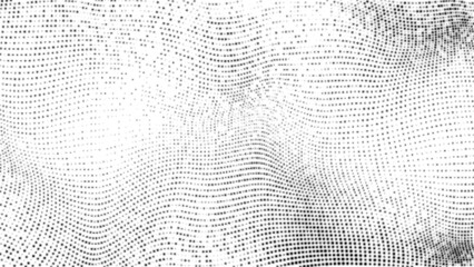 Abstract black particles dot-wave background. Abstract wavy dot and falling particle on white background. Technology grunge halftone particle background - obrazy, fototapety, plakaty