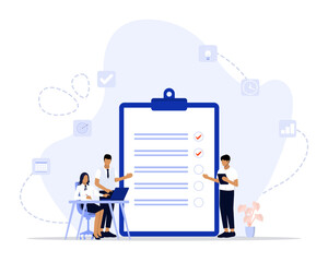Team checklist concept illustration. Suitable for landing page, ui, web, App intro card, editorial, flyer, 
and banner.
