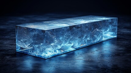 a large crystal box sitting on top of a black table next to a glass vase with water inside of it. - obrazy, fototapety, plakaty
