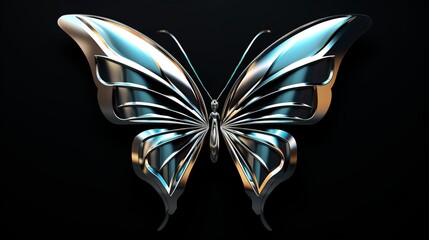3d chrome metal of y2k butterfly icon isolate to black background