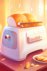 Bright close-up, new bread maker with crispy loaf, morning light,cute, elegant, fantasy, sharpen, graphic design, illustration