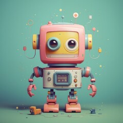 Fototapeta premium a pink and yellow robot with big eyes