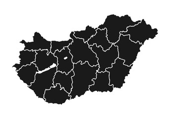Mapa negro de Hungría en fondo blanco.