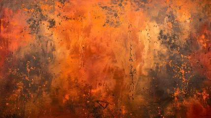 Fotobehang An art piece depicting a fiery landscape with shades of brown, amber, and orange © Nadtochiy