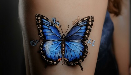 Blue butterfly on the upper arm