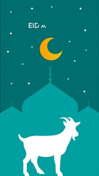 Eid Al Adha With Goat Mosque And Crescent Moon Animation