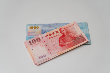 Taiwanese dollar banknote on white background - 778693183