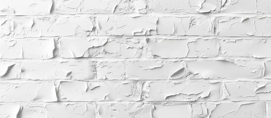 Fototapeta premium A close up of a grey brick wall with peeling paint, creating a monochrome pattern. The texture resembles wood flooring, with water dripping down the rectangular shapes