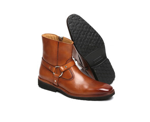 high ankle formal leather boots pair isolated on white background