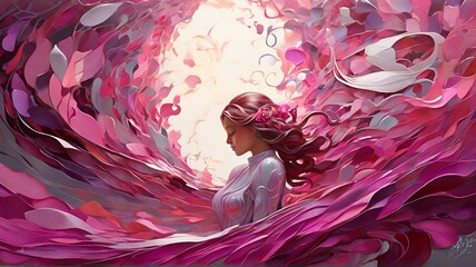 Pink Rose Petals Woman Vector Illustration - obrazy, fototapety, plakaty
