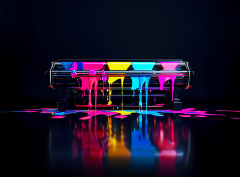 CMYK. Blots ink from printer. Spilled colored paint.