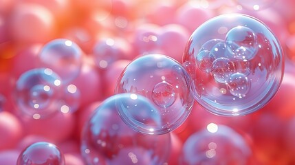 Colorful balls abstract wallpaper and background. Pattern design for trendy poster, flyer, banner, card, cover, brochure. Plastic bubbles, gum, pastel pink spheres. 3d render