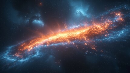 Fototapeta premium a bright orange and blue spiral shaped object in the middle of a space filled with stars and a black background.