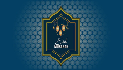 Traditional Eid Mubarak festival card with Islamic decoration