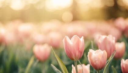 beautiful pink tulips flowers in garden natural abstract blurred background gentle floral artistic nature image spring season concept template for design copy space