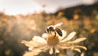 honey bee on yellow flower collect pollen