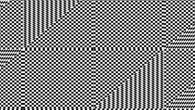 Abstract black and white checkered background.Seamless loop video.Moving checkered background.distorted squares.