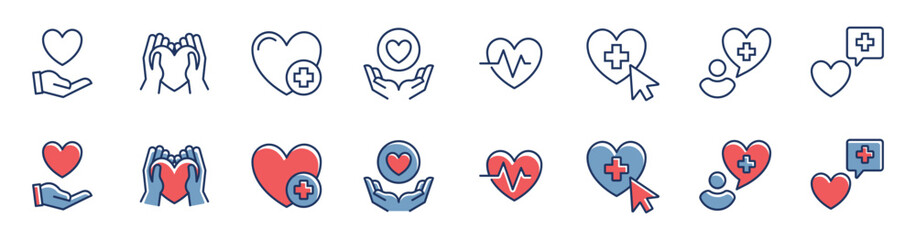 heart love icon vector set life care giving charity help donation signs illustration for web and app