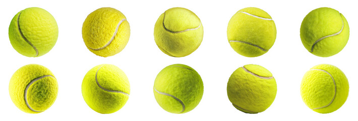 Yellow tennis balls in multiple angles isolated