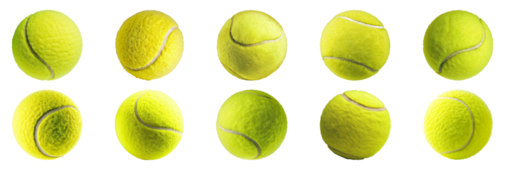 Yellow tennis balls in multiple angles isolated