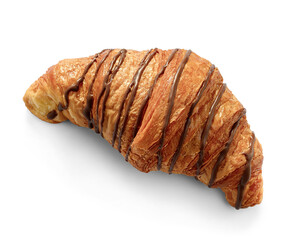 Croissant with chocolate topping isolated on white background