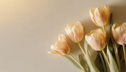 summer background of tulip flowers on a pale background with cope space