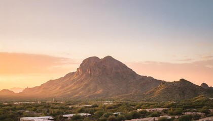 camelback mountain in phoenix arizona with sunset - obrazy, fototapety, plakaty