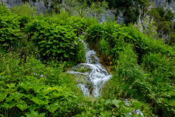 .Beautiful landscape in the Plitvice Lakes National Park in Croatia. Natural Waterfalls. Natural wonders