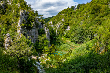 Fototapeta na wymiar Beautiful landscape in the Plitvice Lakes National Park in Croatia. Natural Waterfalls. Natural wonders
