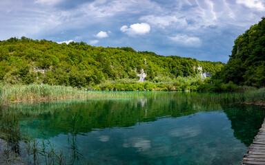 Fototapeta na wymiar Beautiful landscape in the Plitvice Lakes National Park in Croatia