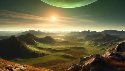 fantasy green alien planet 3d illustration generative ai