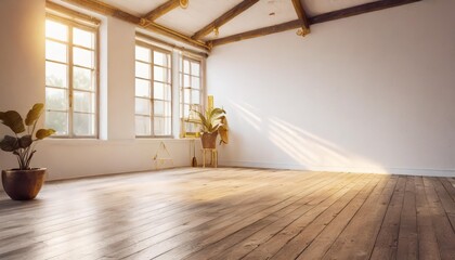 embrace the loft aesthetic white room with wooden floor mockup