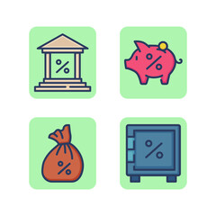 Bank deposit interest rate line icon set. Bank interest, piggy bank, interest on deposit, bag of money, safe. Banking, finance and investment concept. Vector illustrations for web design and apps