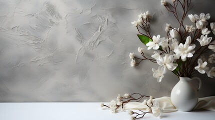 white old wall wit flowers - obrazy, fototapety, plakaty