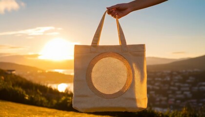 a hand holding a tote bag with a circle on the front mock up generative ai