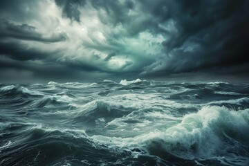 stormy sea with dark clouds and waves