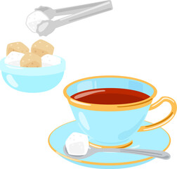 紅茶とトングで掴んだ角砂糖