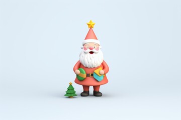 Obraz premium A festive cartoon showing Santa Claus with a Christmas tree, in soft pastels cute, animation, technicolor,