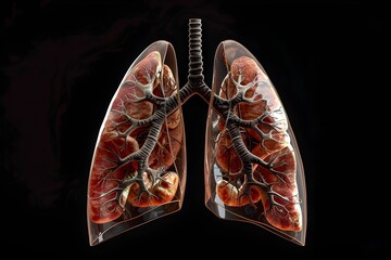 Detailed D Rendering of the Human Lungs Anatomy Showing the Complex Internal Structure and Components of the Respiratory System