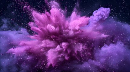 Vibrant Violet Cosmic Explosion of Ethereal Powder on Dramatic Starry Background
